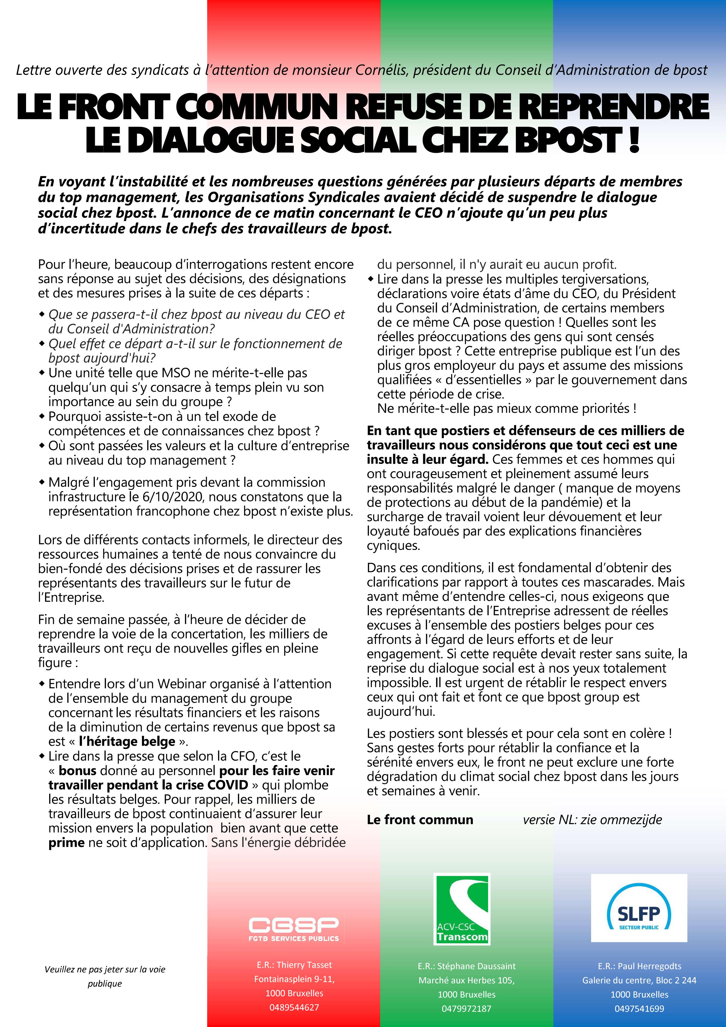 20210315 bpost Lettre ouverte front commun FR
